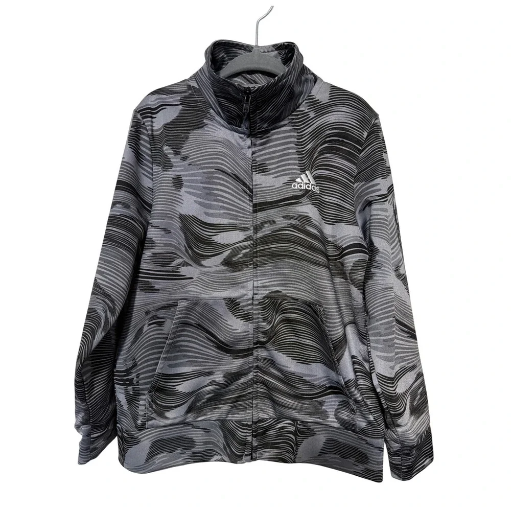 Adidas Kids Grey Black Wave Print Full‎ Zip Track Jacket Size 5